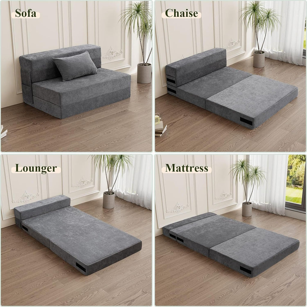 Folding Sofa Bed Convertible Sleeper Chair with Pillow, Gray W540