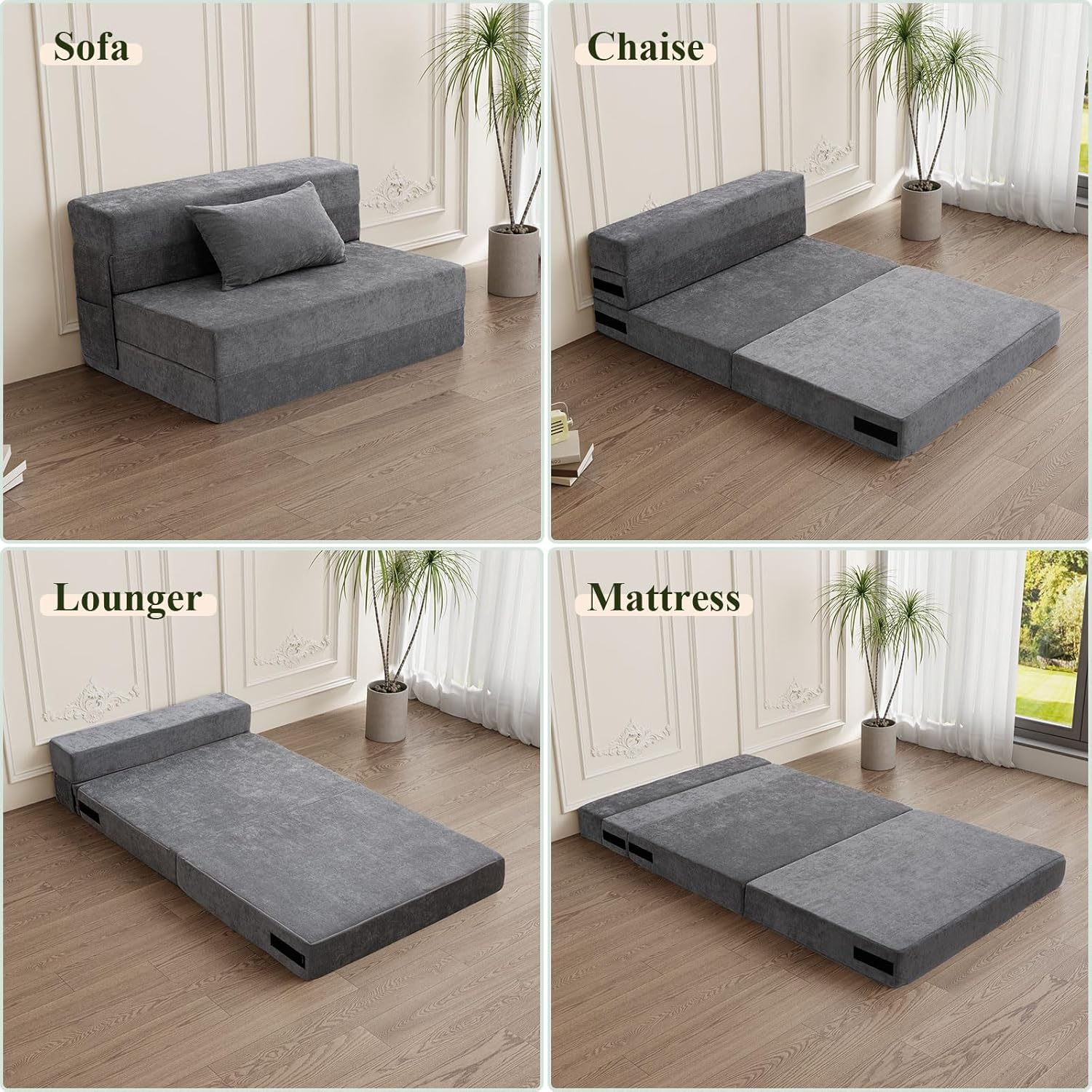 Folding Sofa Bed Convertible Sleeper Chair with Pillow, Gray W540