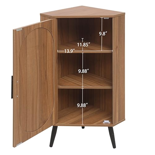 Corner Storage Cabinet with Rattan Doors & Adjustable Shelves N264