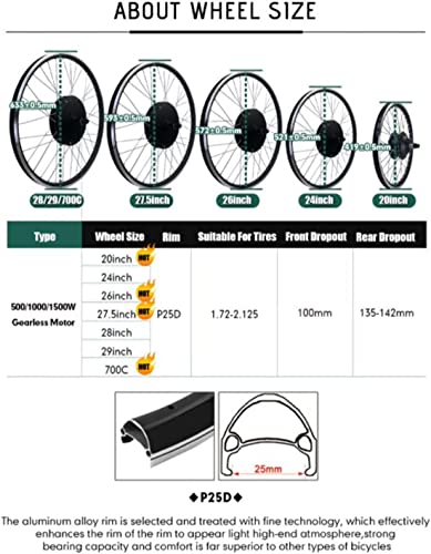 Electric Bike Conversion Kit Rear Wheel 48V 1500W Brushless Hub Motor 24 inch W169