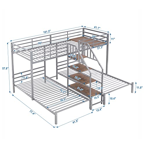 Triple Bunk Bed with Wardrobe, Mirror and Safety Guardrail X936