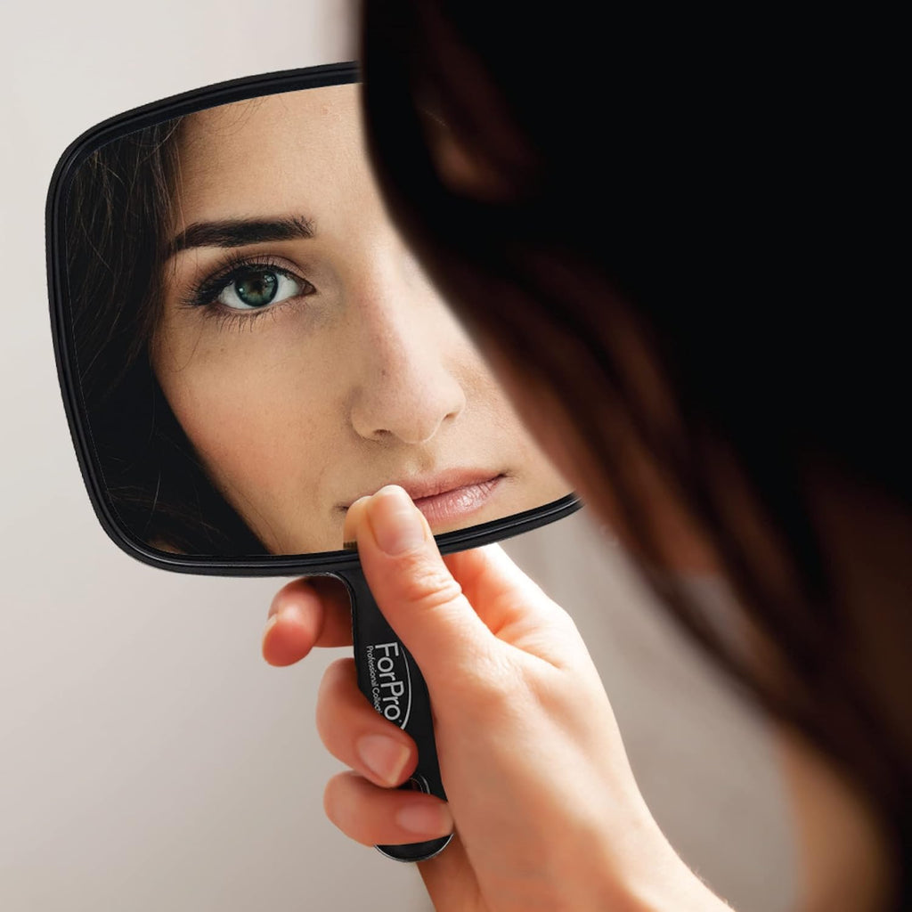 Extra Large Hand Mirror with Handle, 9" x 12", Black V87161