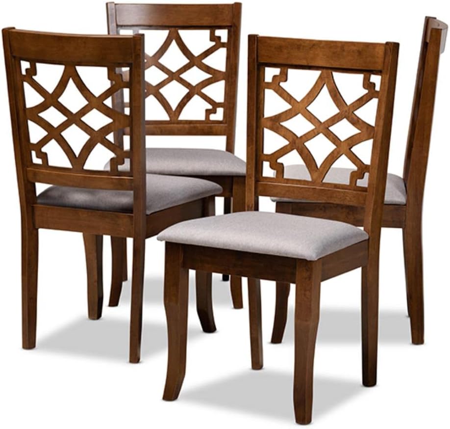 Baxton Studio Mael Modern and Contemporary Grey Fabric Upholstered Walnut Brown Finished Wood 4-Piece Dining Chair Set