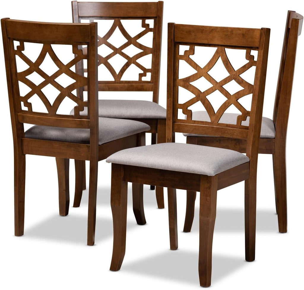 4-Piece Dining Chair Set, Grey Fabric and Walnut Brown Wood O928