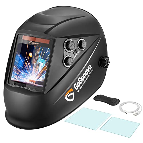GoGonova Welding Helmet Auto Dark, Rechargeable Welding Hood with 4 Arc Sensor, Auto Darkening Welding Helmet DIN 5-8/9-13 for MIG, TIG, ARC