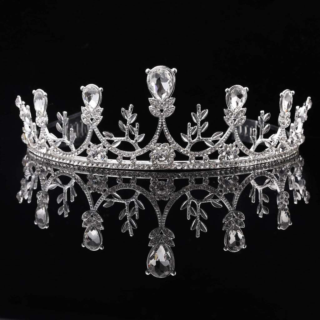 White Glass Crystal Crown Tiara Rhinestone Fashion Jewelry D586184