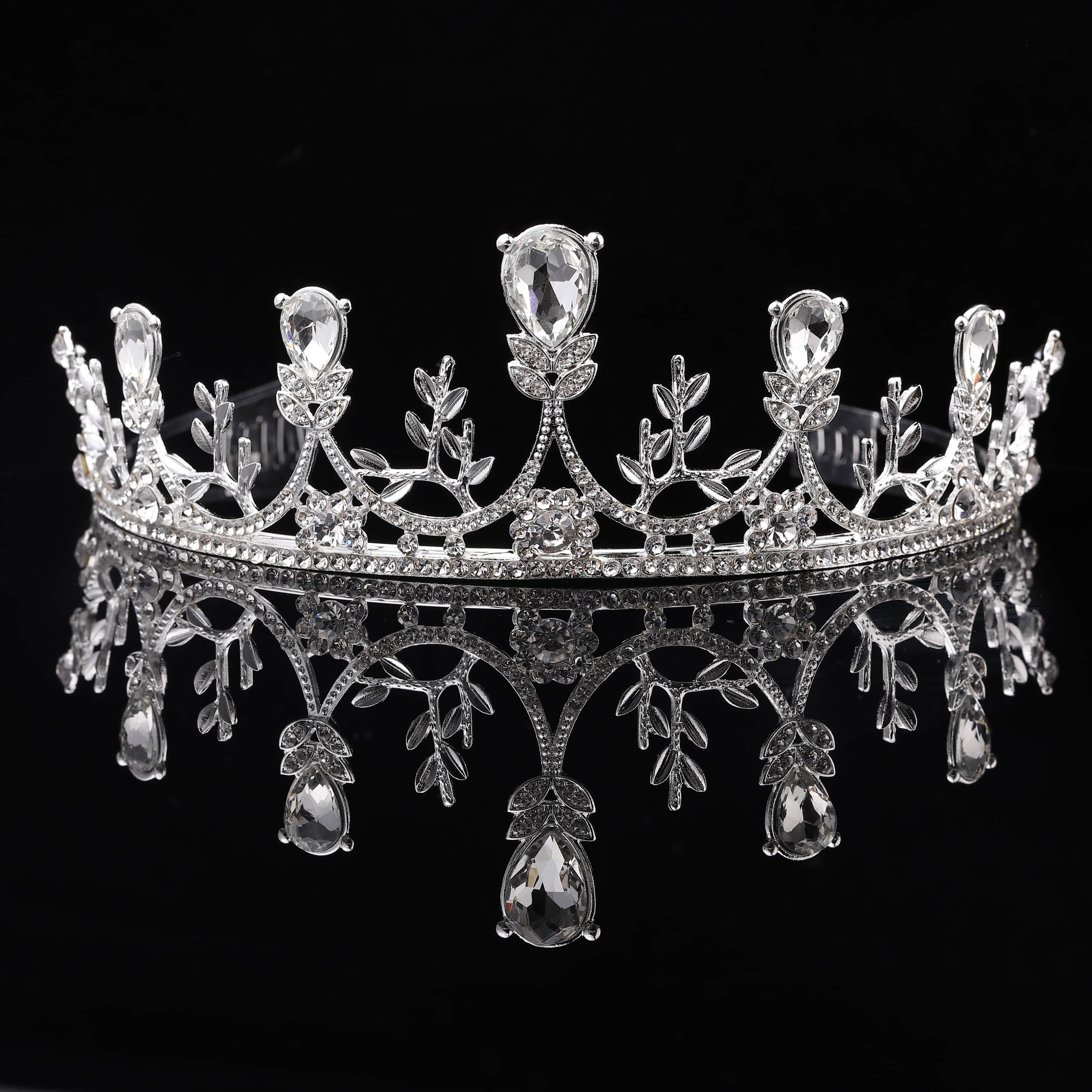 White Glass Crystal Crown Tiara Rhinestone Fashion Jewelry D586184