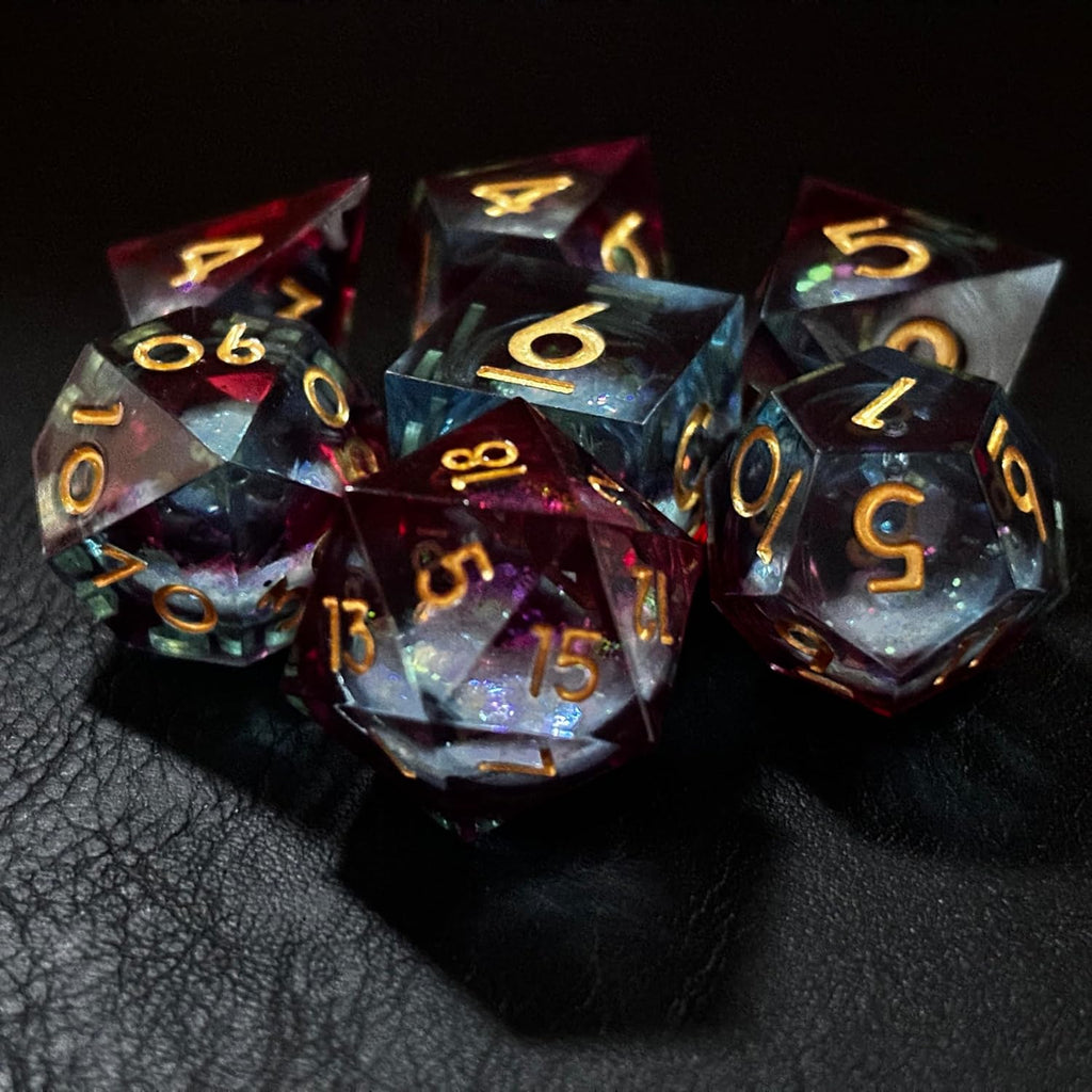 Dragon Eye Dice Set, 7 PCS Floating Liquid Cores D&D Dice Set for Dungeons and Dragons with Gift Case Polyhedral D and D D20 D12 D10 D8 D6 D4 (Blue & Red Quicksand)