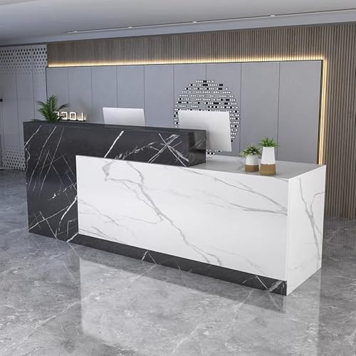 63" Wood Office Reception Desk Counter with Drawers, Retail Checkout Counter, L-Shaped Reception Counter Table for Salon Reception Room Checkout Office Beauty Spa Restaurant (left)