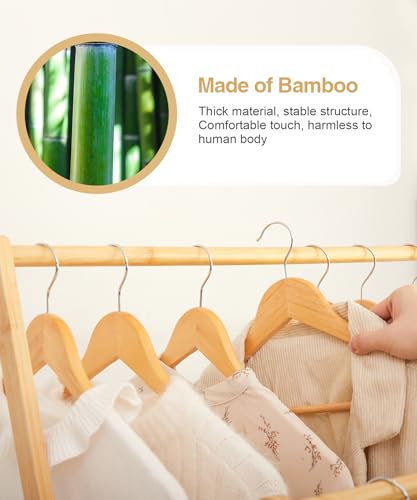 Bamboo Clothes Rack with Storage Shelf, Foldable Garment Rack V713923