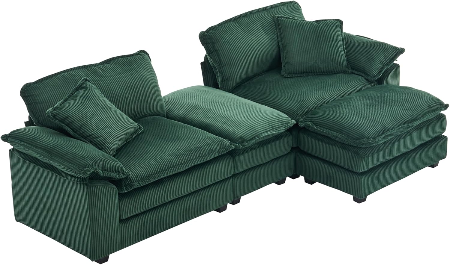 Oversized Convertible Sleeper Sofa with Ottoman & Pillows, Deep Seat Chaise Lounge, Green C787001