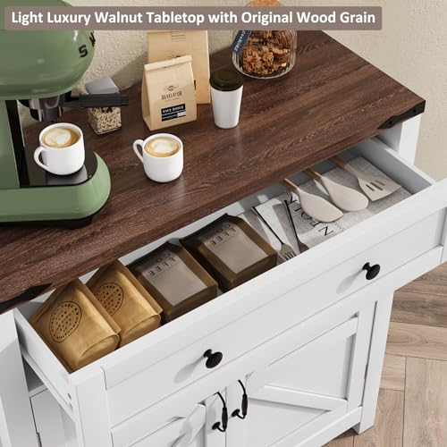 Walnut Buffet Sideboard Cabinet with 2 Barn Doors and Adjustable Shelf S20454