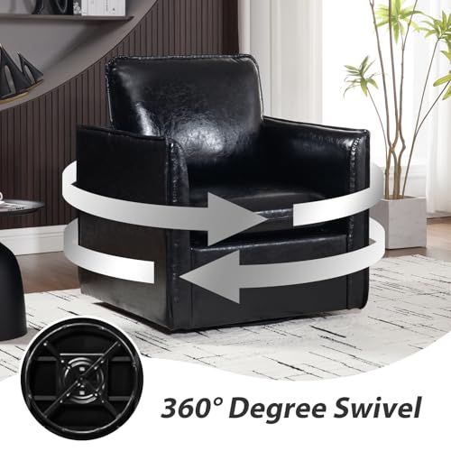 Leather Swivel Accent Chair with Back Pillow for Living Room E27743