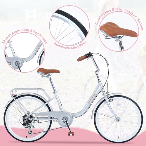26 Inch Women's Beach Cruiser Bike, 7 Speeds, Leather Saddle P13908