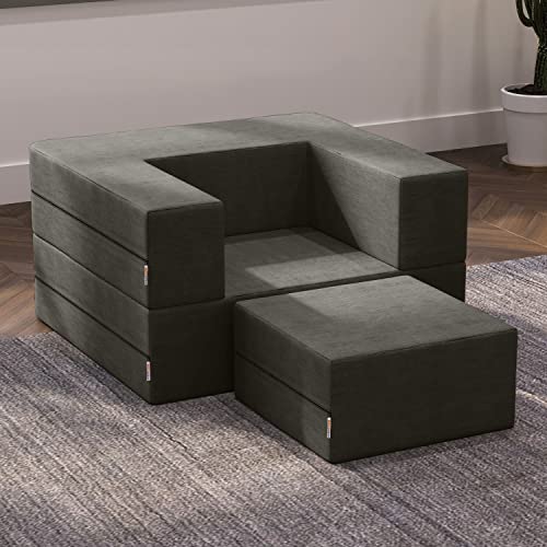Convertible Sleeper Futon Chair & Ottoman with Machine-Washable Cover J231740