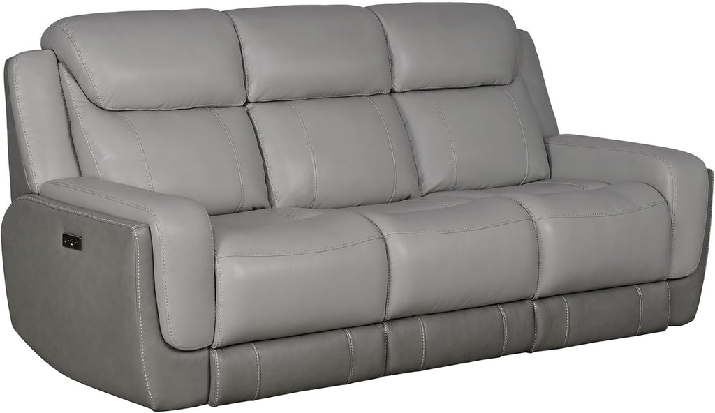 Modern Zero Gravity Power Reclining Sofa with Dropdown Console, 87" Wide, Silver and Gray Leather H4266
