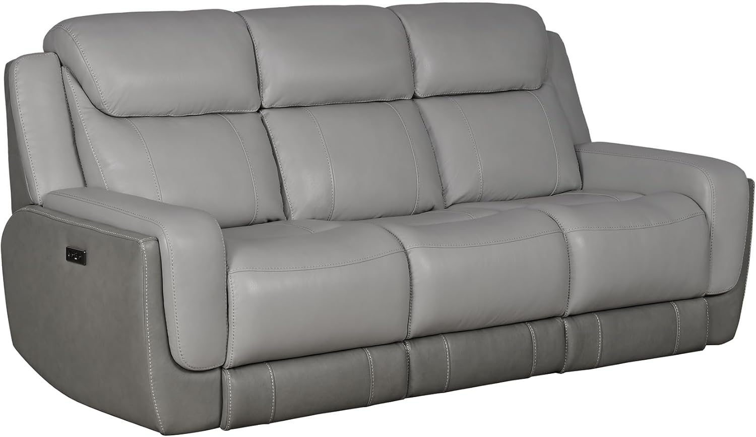 Modern Zero Gravity Power Reclining Sofa with Dropdown Console, 87" Wide, Silver and Gray Leather H4266