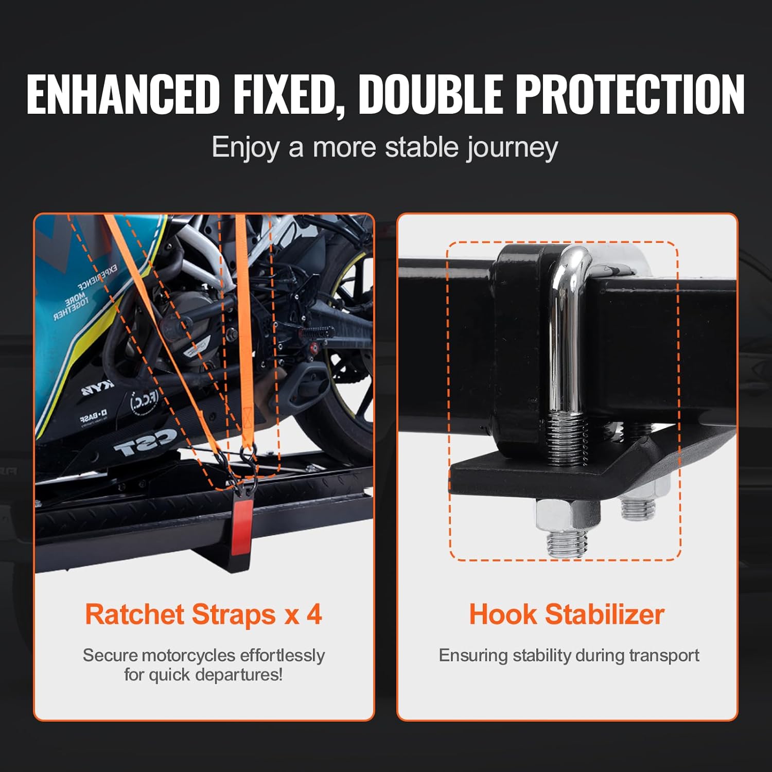 Motorcycle Carrier Hitch Mount with Loading Ramp, 600 LBS Capacity Y1449