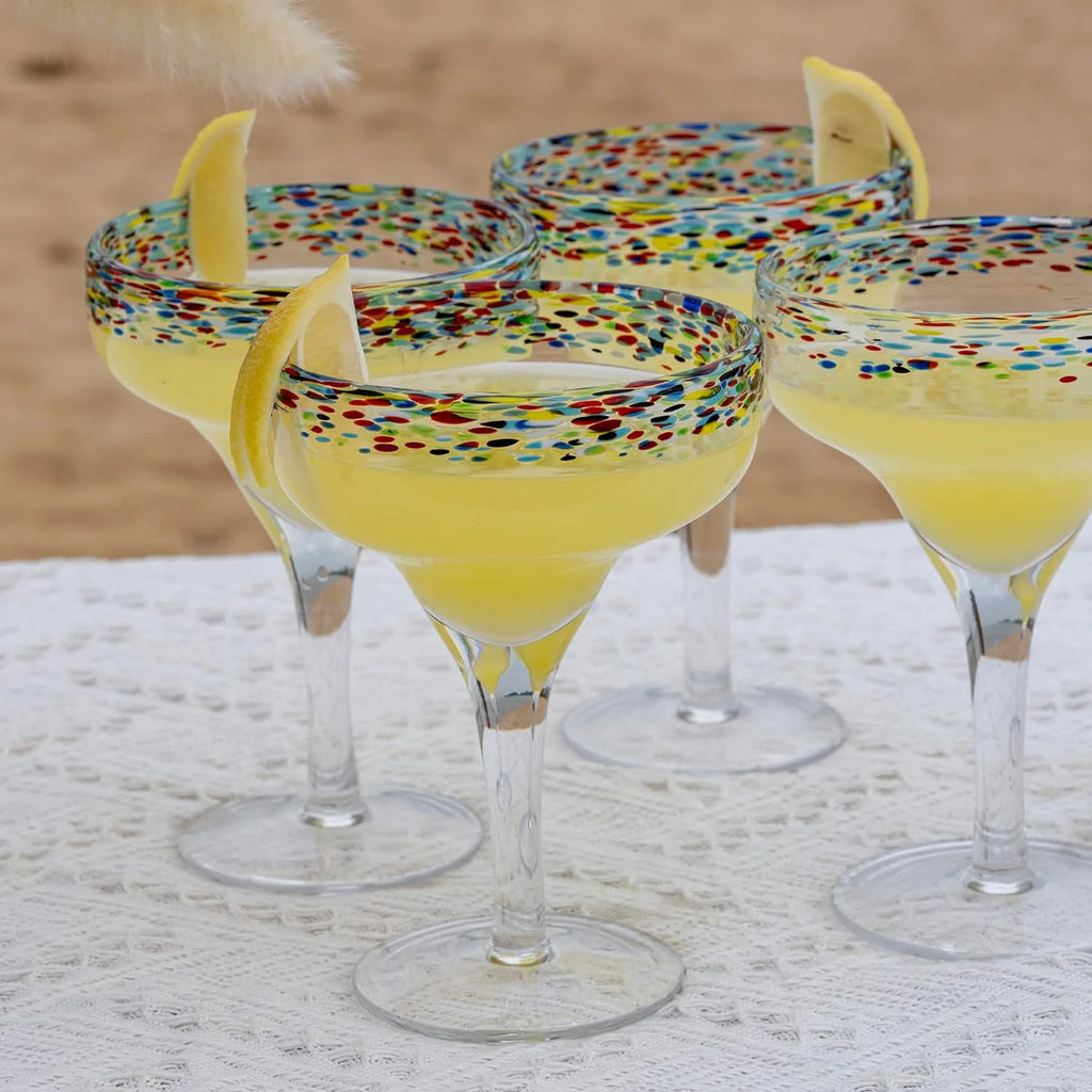 Mexican Margarita Glasses Set of 4, 16oz, Confetti Rim, Dishwasher Safe X1253