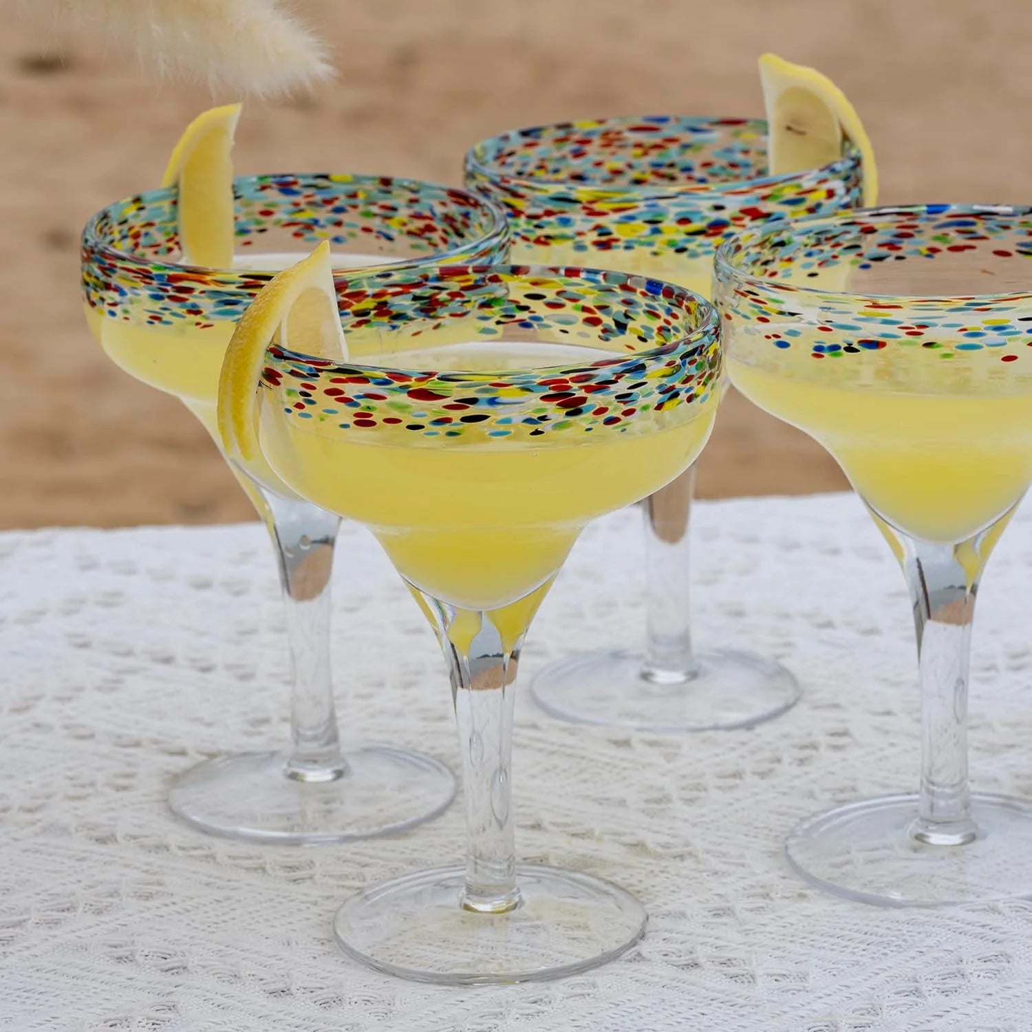 Mexican Margarita Glasses Set of 4, 16oz, Confetti Rim, Dishwasher Safe X1253