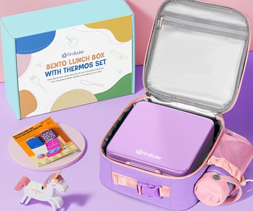 Bento Box for Kids Adults - Leakproof 3 Compartments Lunch Set with Thermos, Water Bottle, Lunch Bag & Cutlery C614861
