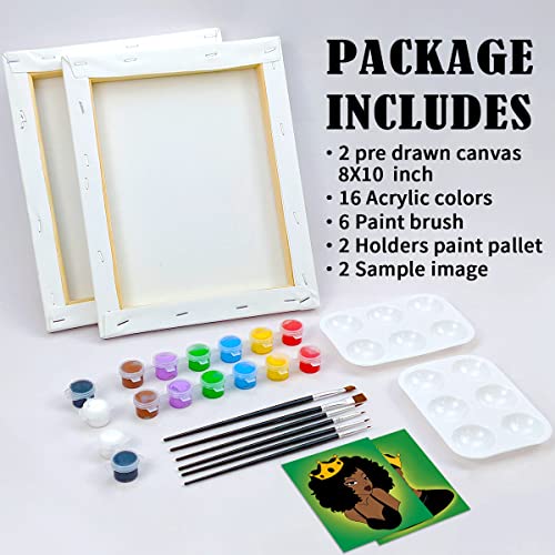 Paint and Sip Kit Pre Drawn Canvas for Adults 2 Pack 8x10 D850647