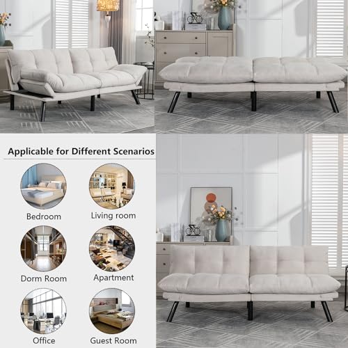 Linen Futon Sofa Bed, Convertible Folding Couch for Small Spaces I494
