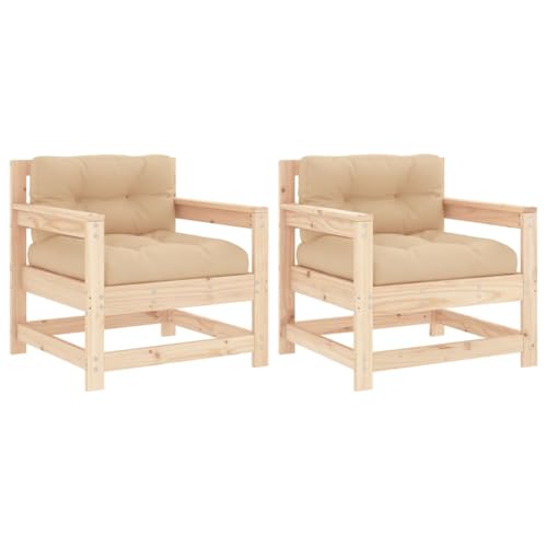 Patio Chairs with Cushions 2 pcs Solid Wood Pine, Brown B375751