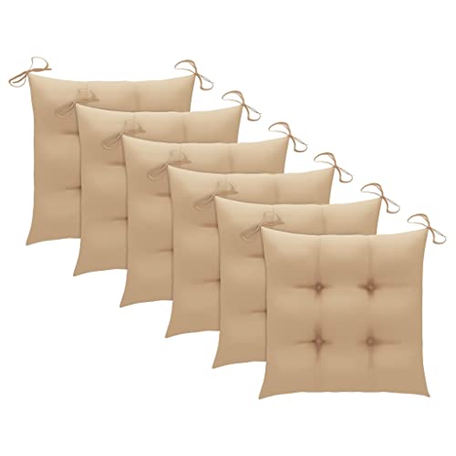 Folding Patio Chairs with Beige Cushions, Solid Teak Wood, Set of 6 Y7987