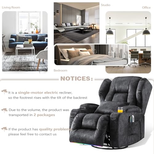 Swivel Recliner Chair with Massage & Heat, USB Port, Grey H61631