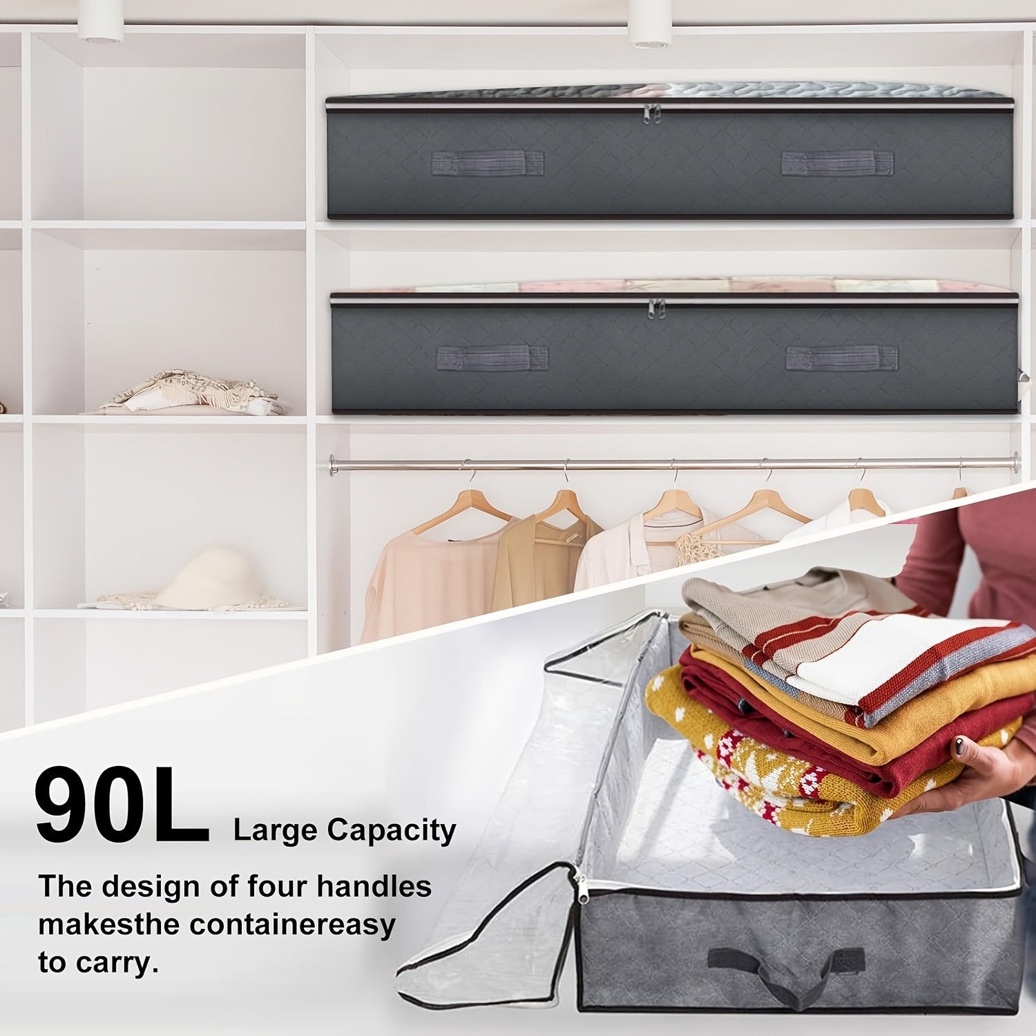 Under Bed Storage Containers 4 Pack Foldable Fabric Bins with Clear Window M4978