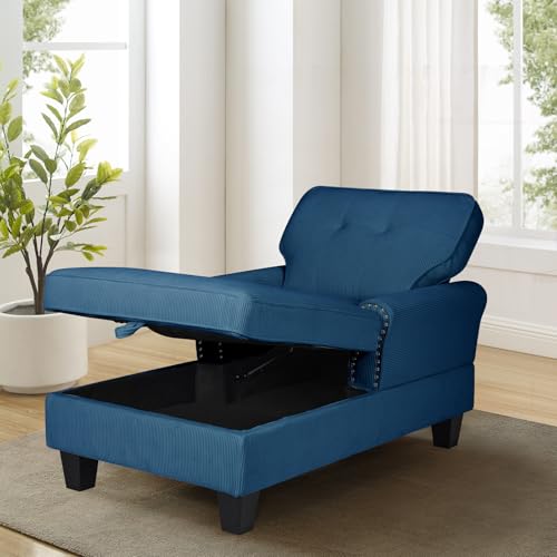 63" Sleeper Chaise Lounge Indoor, 2-in-1 Corduroy Recliner Sofa Bed with Adjustable Backrest D97930