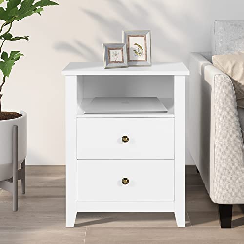 White Nightstands with Drawer - Set of 2 Modern Bedroom Night Stands O555181