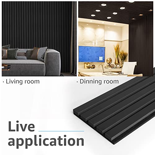 Wood Slat Acoustic Panels for Wall and Ceiling, 3D Textured, Matte Black C593959