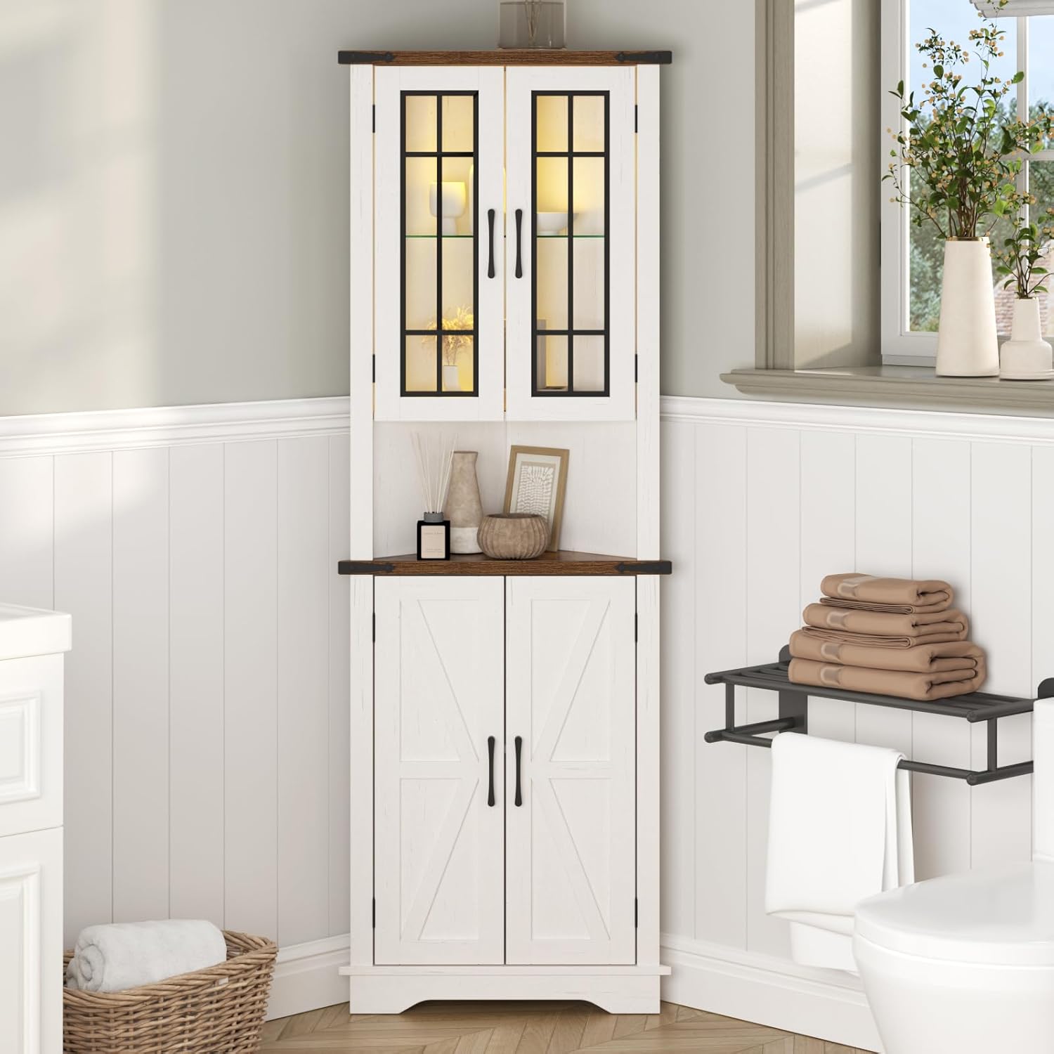 Corner Cabinet with LED Light and Glass Doors O56728