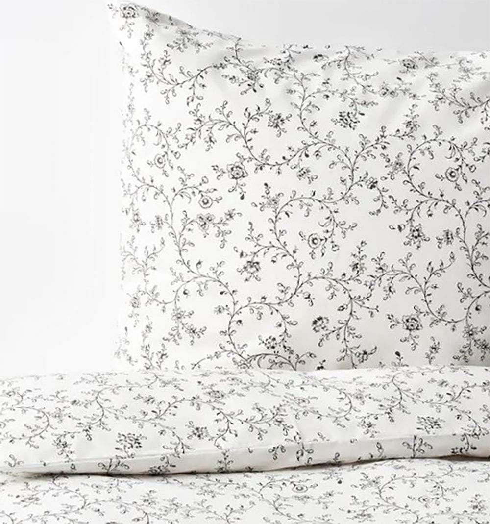 Duvet Cover and Pillowcase Set White Dark Gray Full/Queen D45068