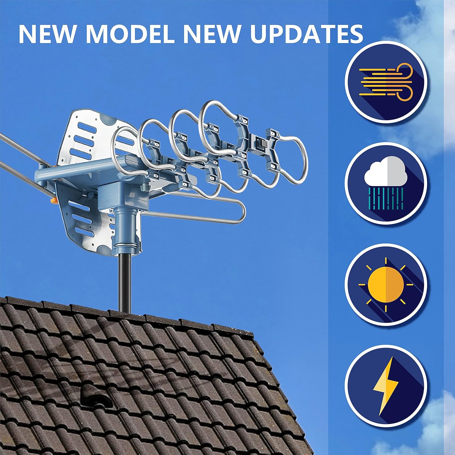 Outdoor Digital TV Antenna with 60FT Coaxial Cable, 150 Mile Range F348978