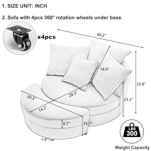 Oversized Swivel Barrel Chair with Storage Ottoman and 4 Pillows B264526