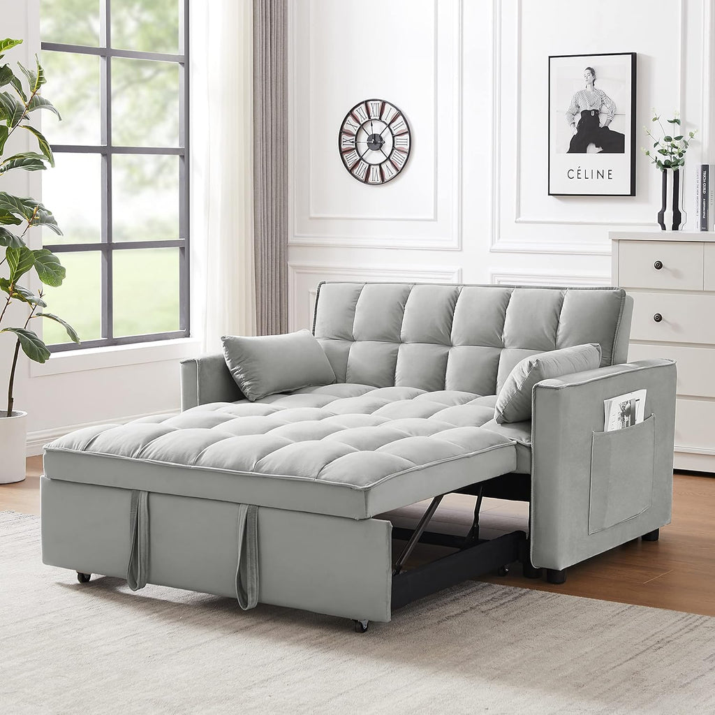Full Pull Out Sofa Bed Convertible Sleeper with Pillows, Gray W90637