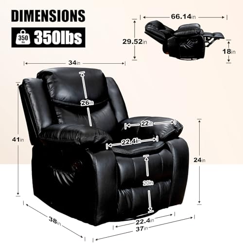 PU Leather Recliner Chair with Massage and Heating, Manual Reclining Sofa for Living Room L495766