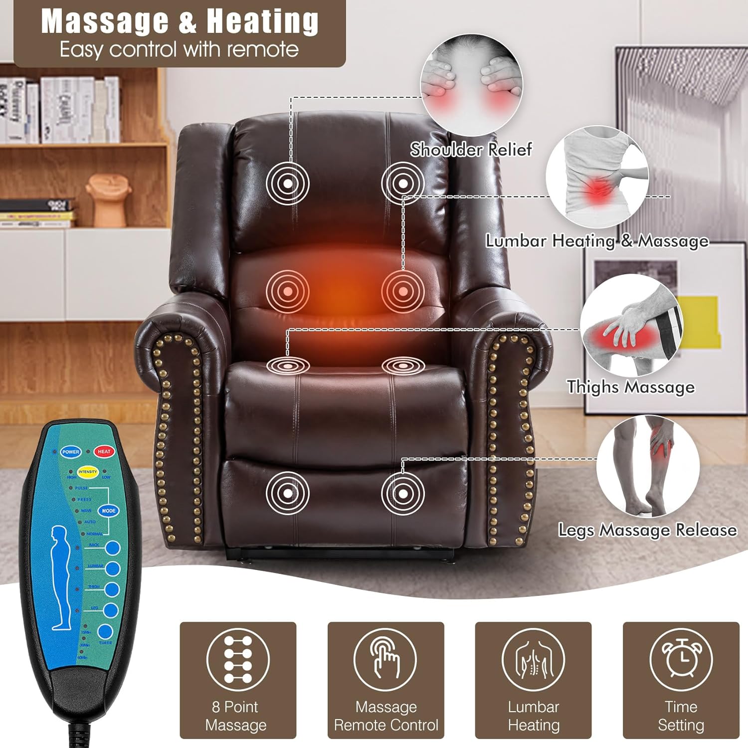 Dual Motor Power Lift Recliner Chair with Massage and Heat for Elderly X791