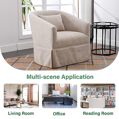 Swivel Accent Armchair Set of 2, Upholstered 360 Degree Barrel Chair with Skirt and Pillow D51973