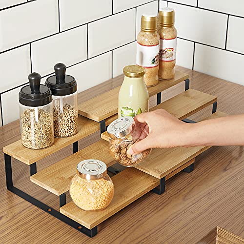 Bamboo Display Risers, Set of 2, 3 Tier Stand for Perfume, Spice Rack, Cupcake Holder I7524