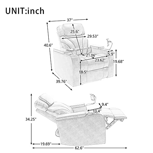 PU Leather Power Recliner Chair with Hidden Arm Storage, Swivel Tray, USB and LED for Living Room N162