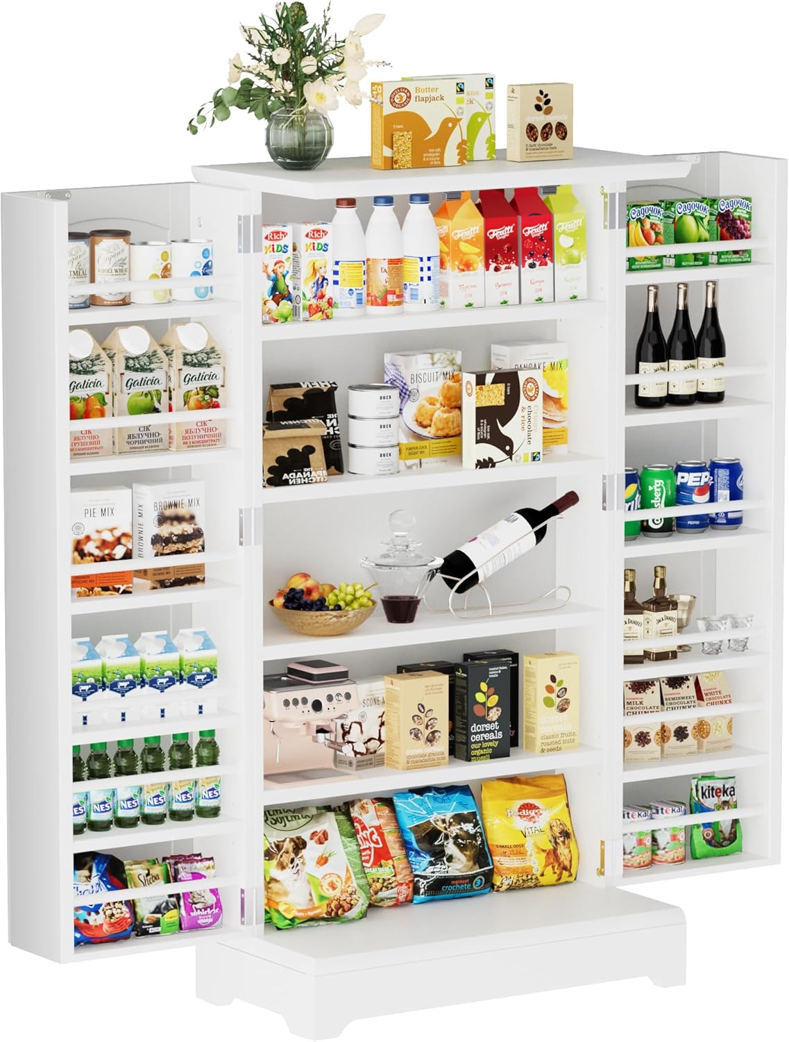 YESHOMY 41" Kitchen Pantry Storage Cabinet with Doors and Adjustable Shelves for Entryway, Dining and Living Rooms, White