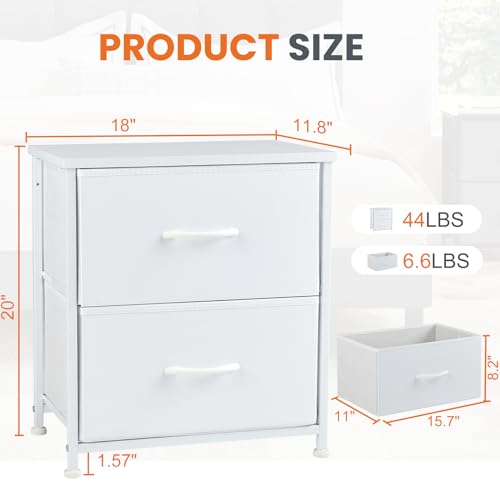 Nightstand with 2 Storage Drawers, 20" Height Small Bed Side Table, Wooden Top Fabric Cabinet U433