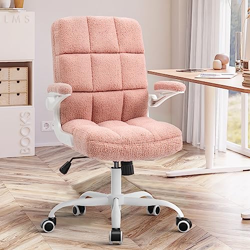 SEATZONE High Back Office Chair Back Support Computer Desk Chair Velvet Rolling Desk Chairs with Wheels and Flip-up Armrest, Gray
