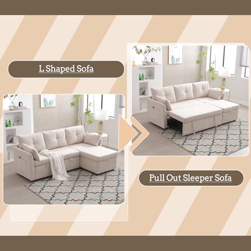 L Shaped Convertible Sleeper Sectional Sofa with Storage Chaise Q9943