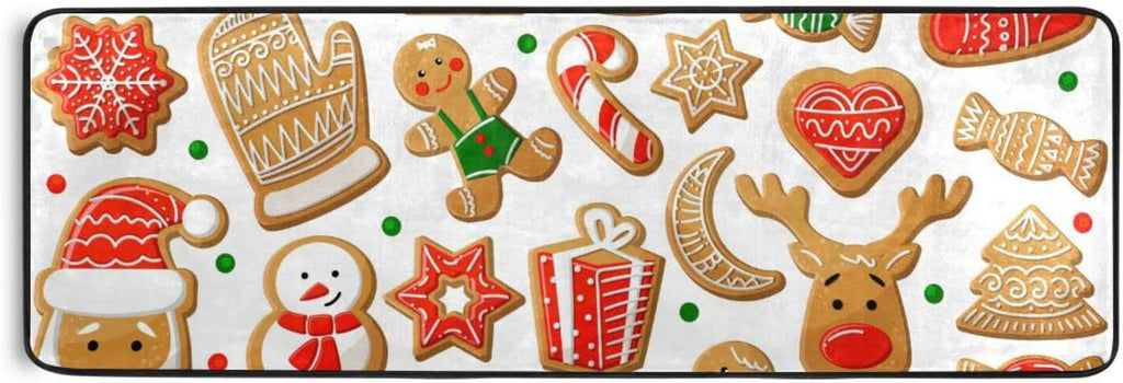 Gingerbread Cookie Christmas Runner Rug with Rubber Backing, Non Slip Washable Hallway Carpet C9917