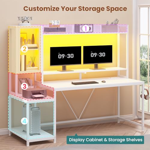 Gaming Desk with LED Lights and Storage Shelves J491627